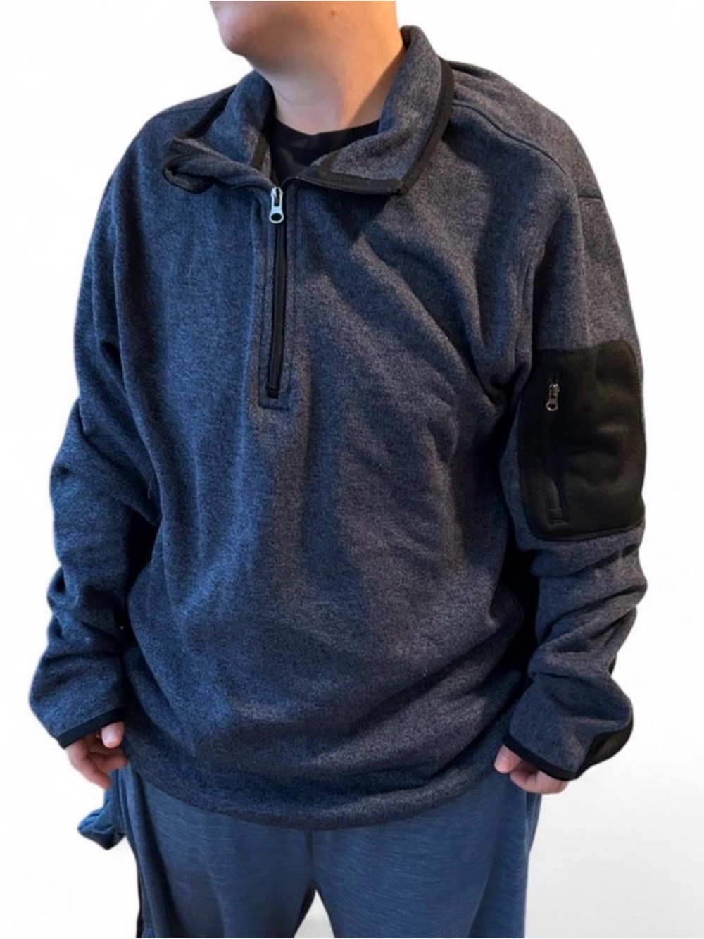 Polo Quarter-Zip Pullover in Heather Navy with Black Accents size XL